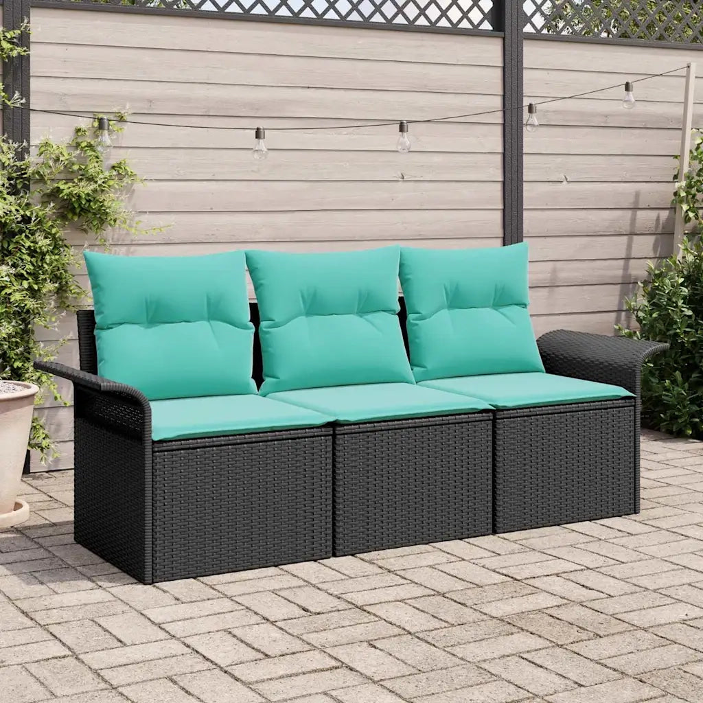 Set di divani con cuscino 3 pcs Nero e Blu polyrattan