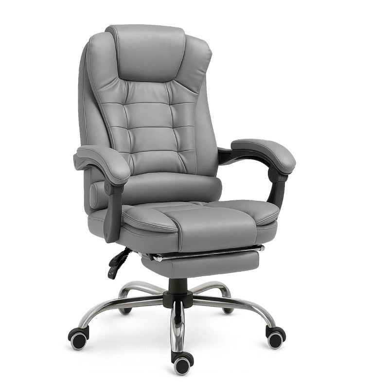 RMF Sedia Ufficio Ergonomica Professionale Reclinabile, Sedia Scrivania Seduta Comoda e Rilassante con Poggiapiedi - Poltrona Relax con Ruote Girevoli Altezza Regolabile Grigio