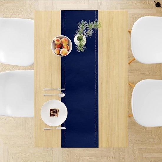 Tavolo da pranzo in cotone con motivi a rete per 8 posti | Blu scozzese | Dimensioni 32 x 230 cm | Decorazione da tavolo per la macchina da stirare
