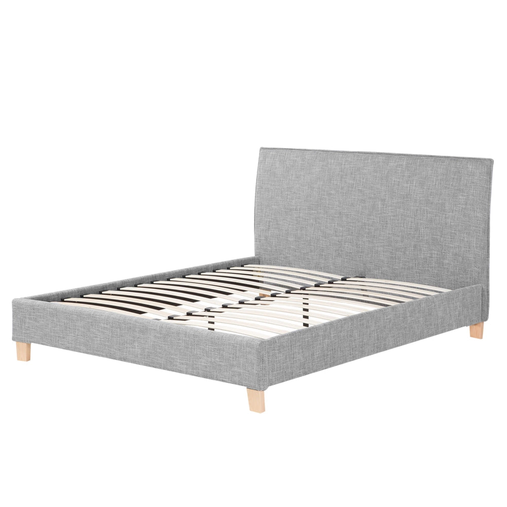 Letto rivestimento in tessuto grigio Gambe in legno 160 x 200 con doghe con testiera Stile scandinavo minimalista