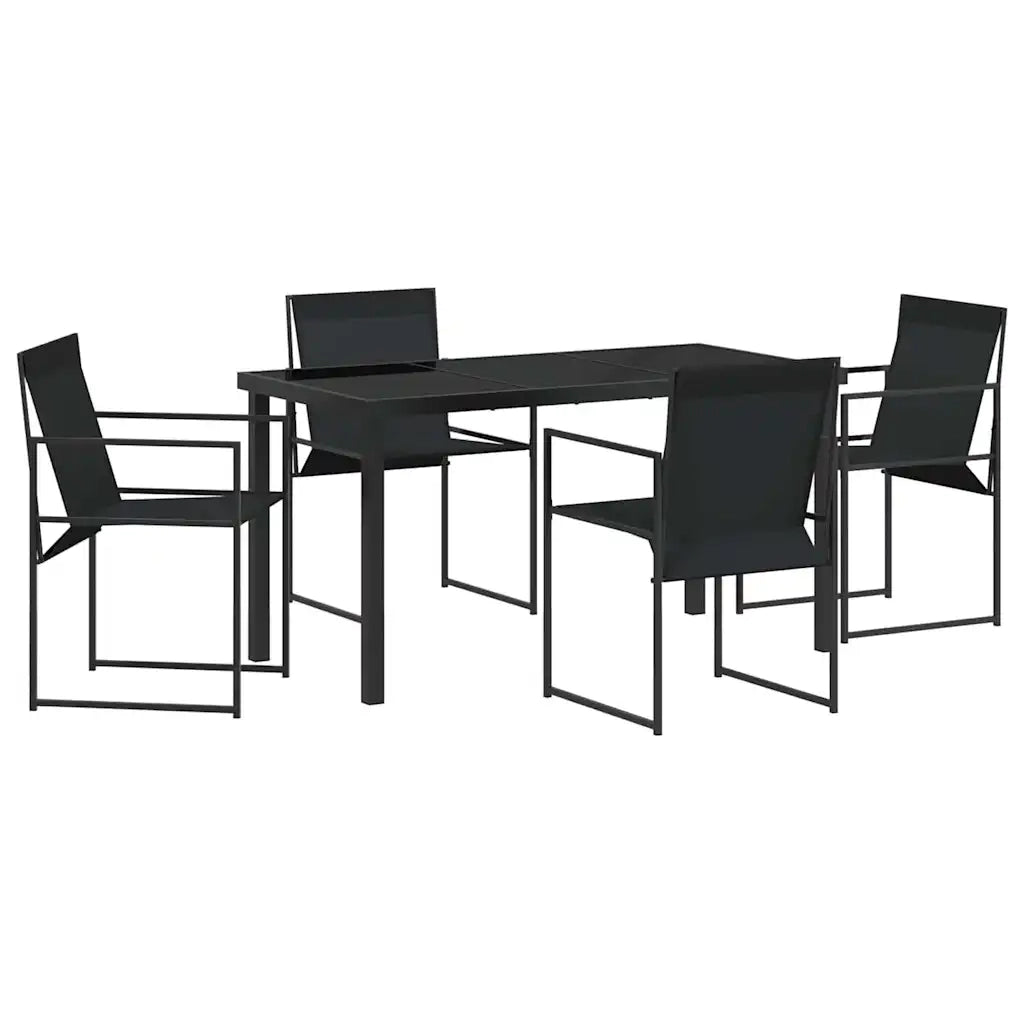 Set da Pranzo per Giardino 5 pz | Set Salotto da Giardino Nero Textilene e Acciaio