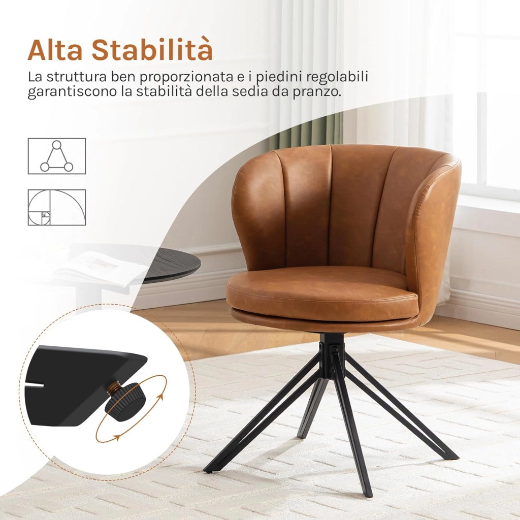 Set di 2 Sedie Sala da Pranzo, Sedie Ergonomiche in PU, Girevole a 360°, per Cucina, Soggiorno, Camera da Letto, Marrone