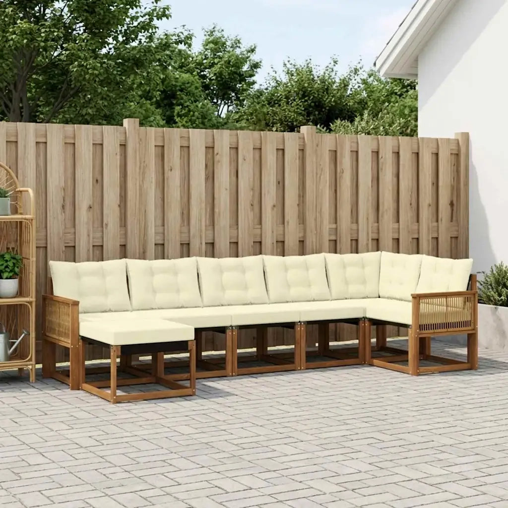 Set di divani da esterno con cuscino 7 pcs Naturale e Crema
