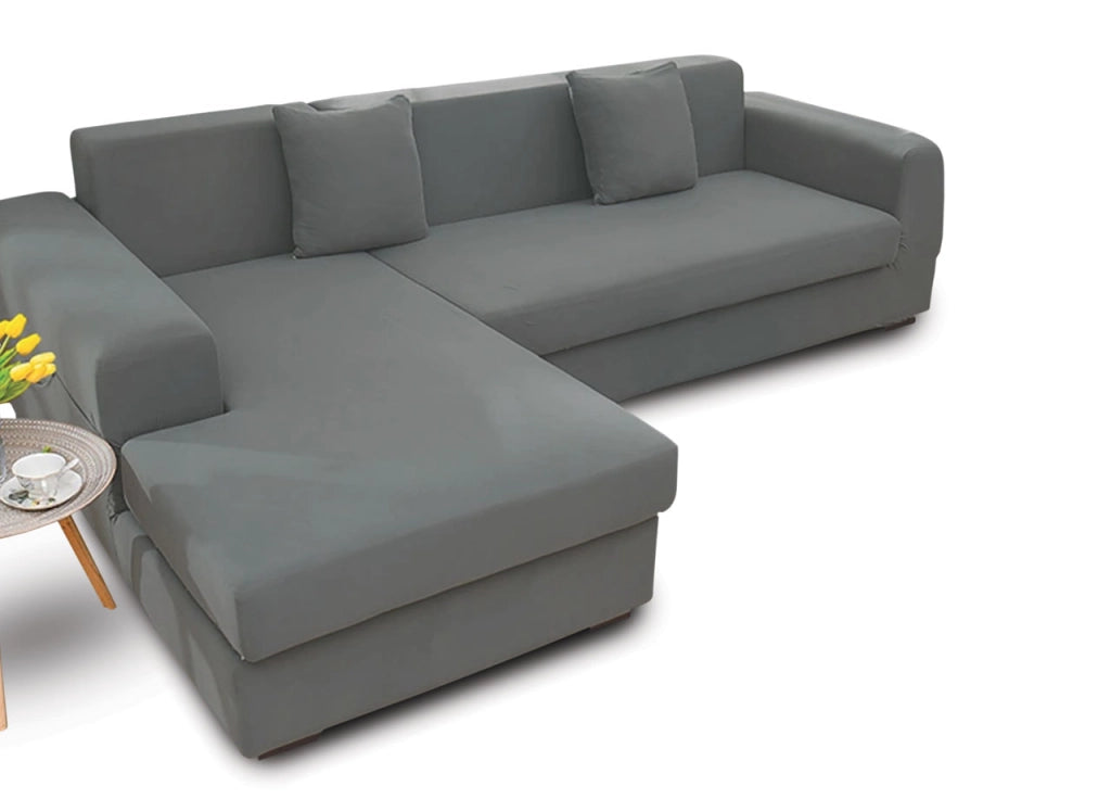 Copridivano Antimacchia Elasticizzato Penisola Componibile Tinta Unita Modello Perfetto - 4+4 - Grigio Scuro