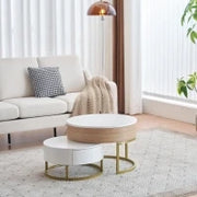 Set di Tavolini da Salotto Sovrapponibili Regolabili in Altezza con Due Cassetti, Design Elegante in MDF, 70x70x42/56,5 + 60x60x24 cm, Bianco