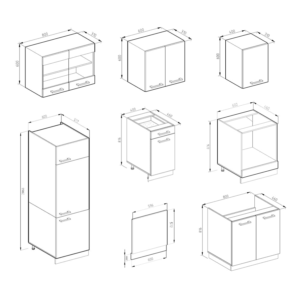 Cucina componibile R-Line Sonoma/Bianco 300 cm, PL Marmo Vicco