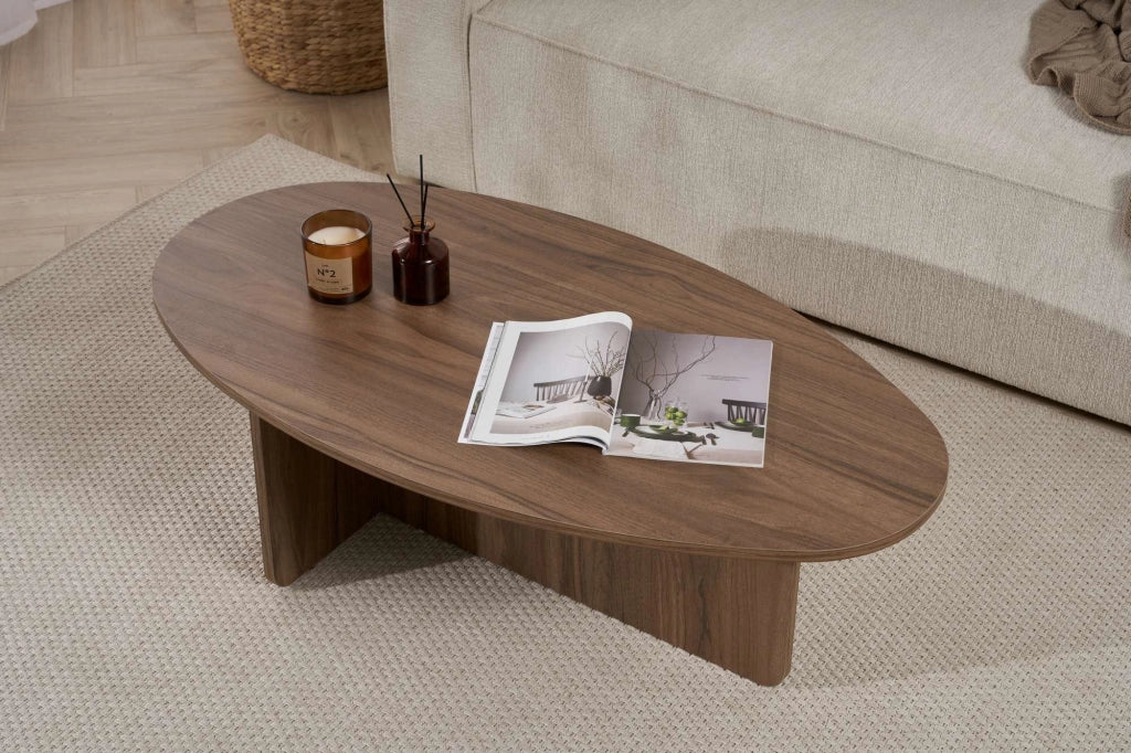Parona, Tavolino da Salotto Forma Ovale, 120x65x40h cm Marrone Noce