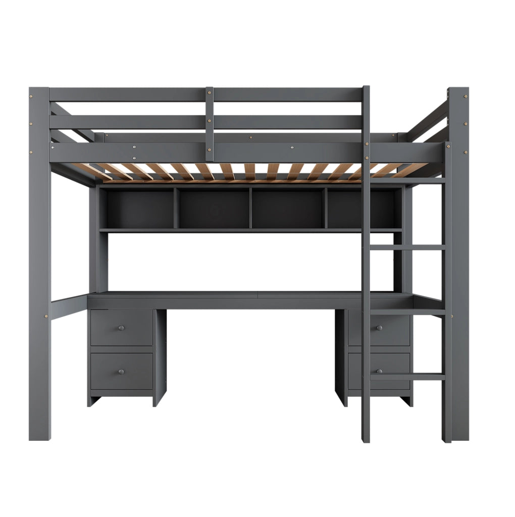 Letto a soppalco 90x200 cm con scrivania e spazio contenitivo in pino grigio