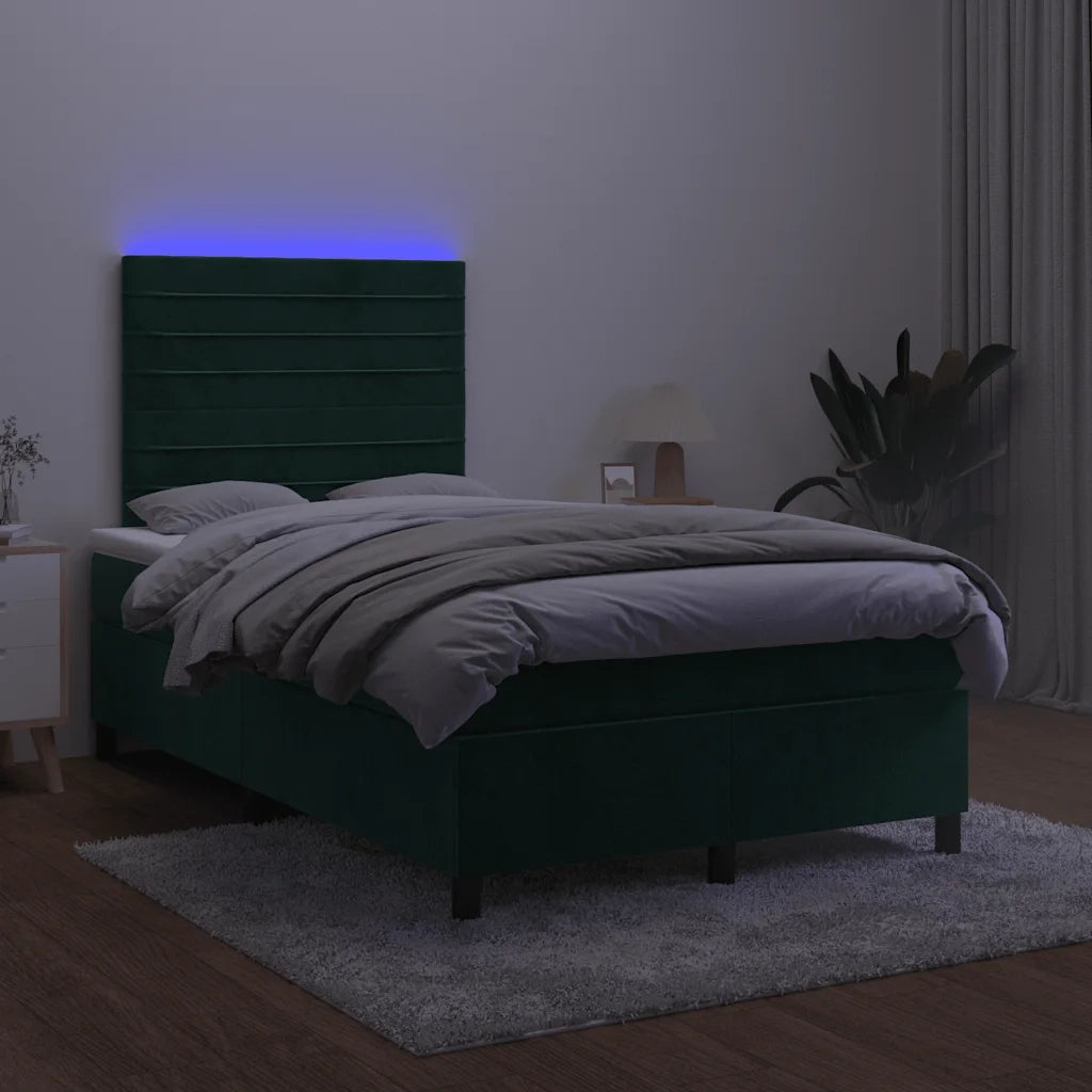 Letto a Molle con Materasso e LED Verde Scuro 120x190cm Velluto 3270320