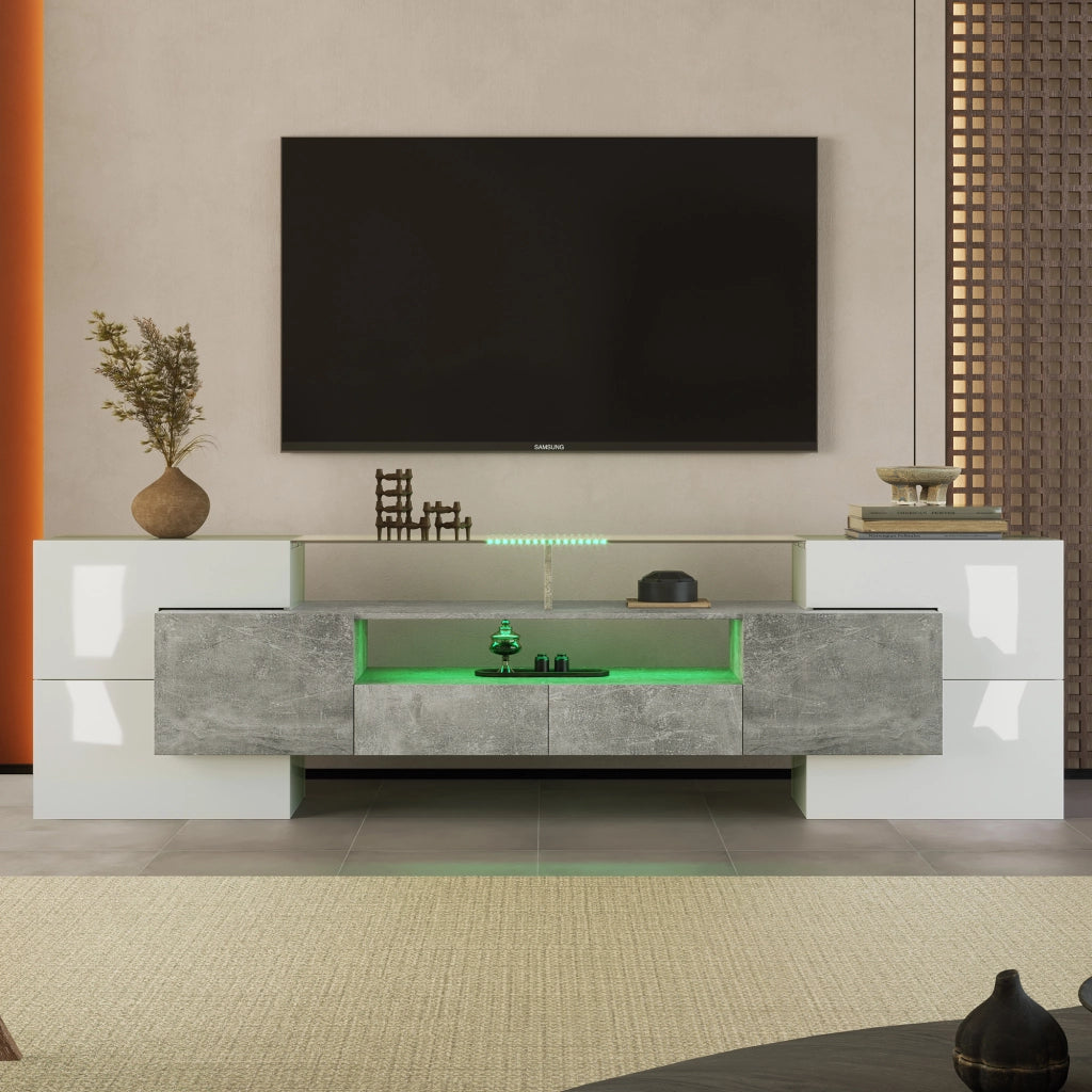 Mobile TV con 6 Ante; 2 Cassetti e LED Multicolore; Frontale Lucido; in MDF; 200¡Á35¡Á60 cm; Grigio