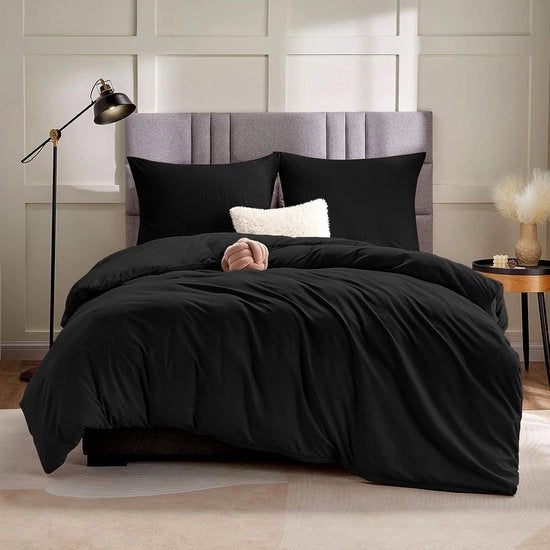 Dekbedovertrek 140 x 200 cm con 1 cuscino 65 x 65 cm, letto singolo 90 x 190 cm, copriletto di microfibra, grigio scuro, 140 x 200 cm