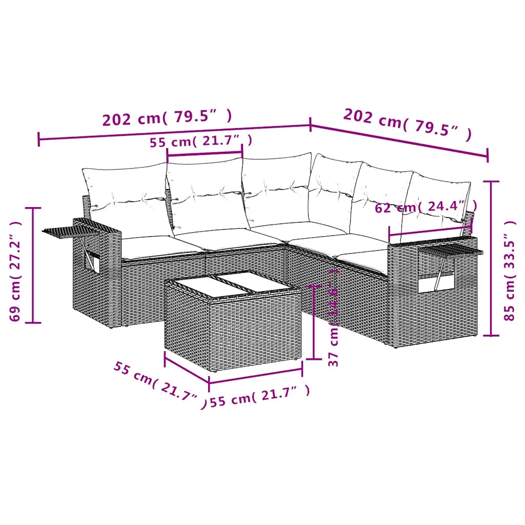 Set Divani da Giardino 6 pz con Cuscini Marrone in Polyrattan 3220163