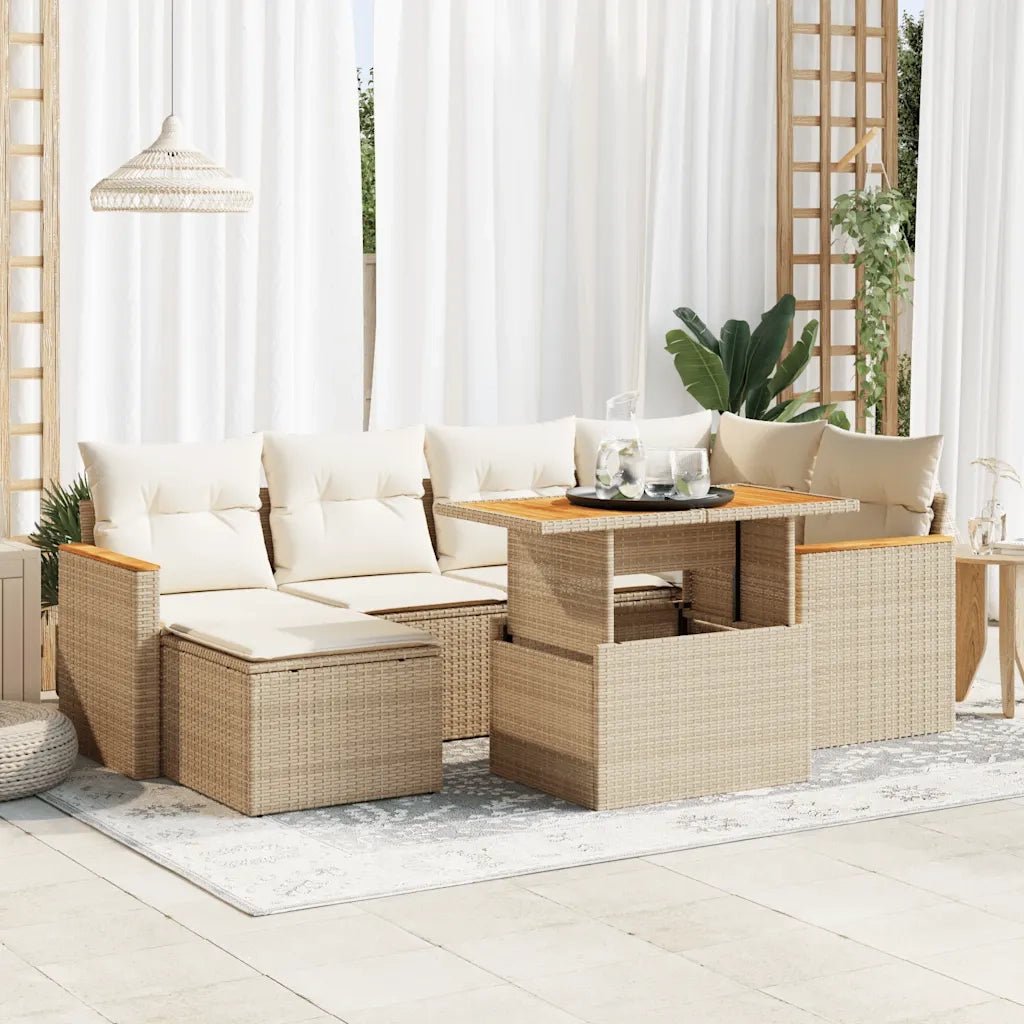 Set Divani da Giardino 7 pz con Cuscini Beige Polyrattan Acacia 3327509