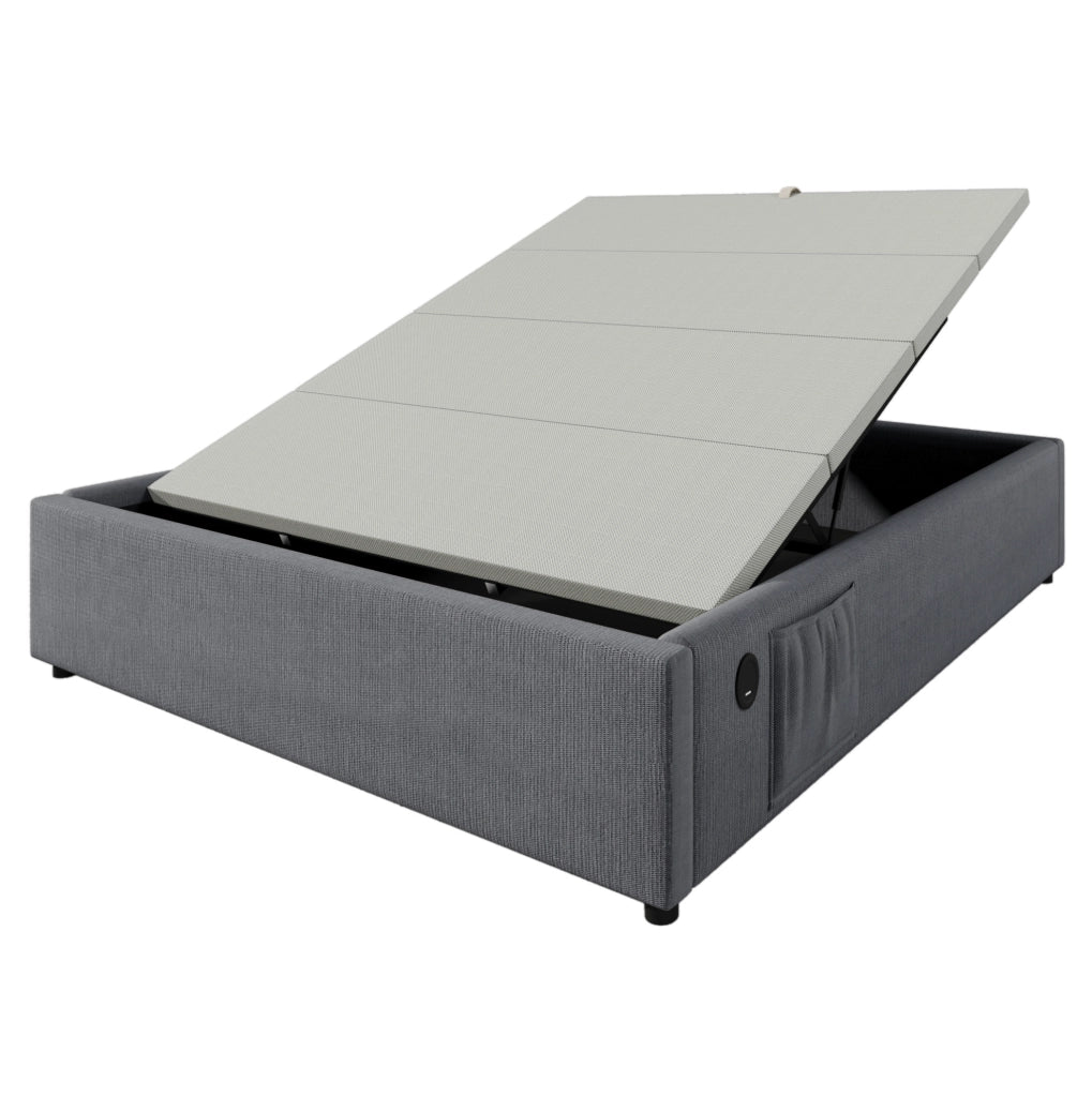 Letto contenitore 160x200 cm con USB C; senza testiera; grigio