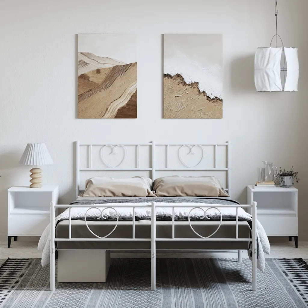 Giroletto con Testiera e Pediera Metallo Bianco 135x190 cm 355529
