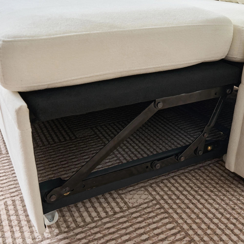 Divano letto angolare con contenitore - Xylo - Montaggio bilaterale, spazio di archiviazione, morbido chenille, beige