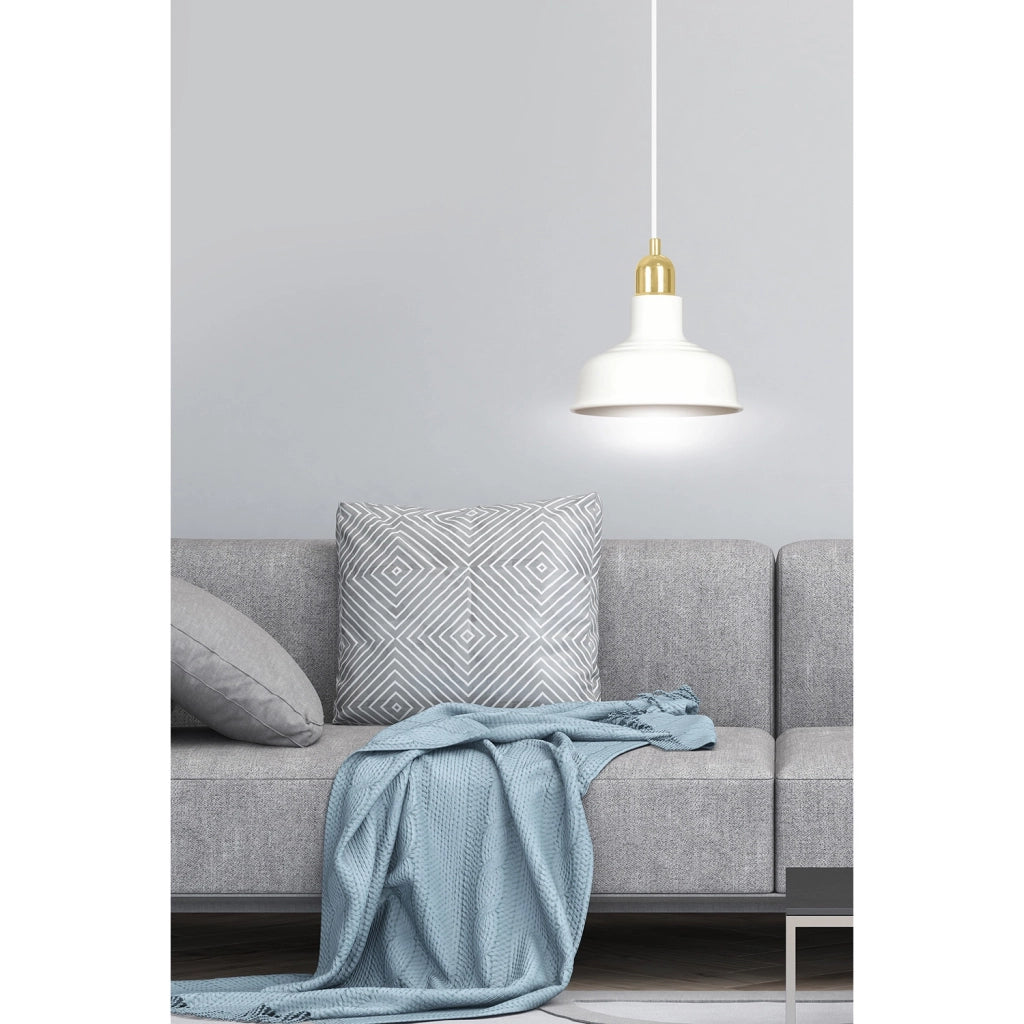 Sospensione Industrial 1 Luce Kubera In Acciaio Bianco Con Elementi In Oro