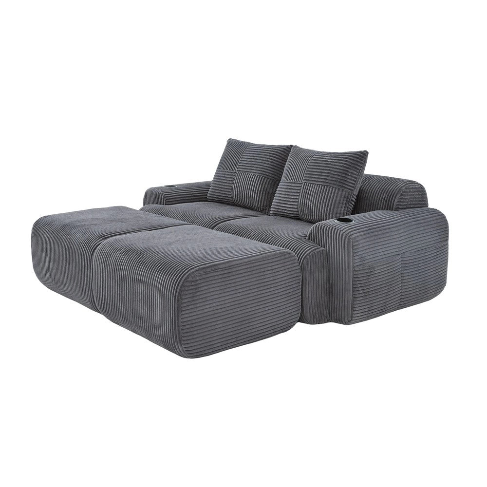 Divano 2 posti con poggiapiedi ¨C Minimal ¨C Tessuto grigio scuro con contenitore