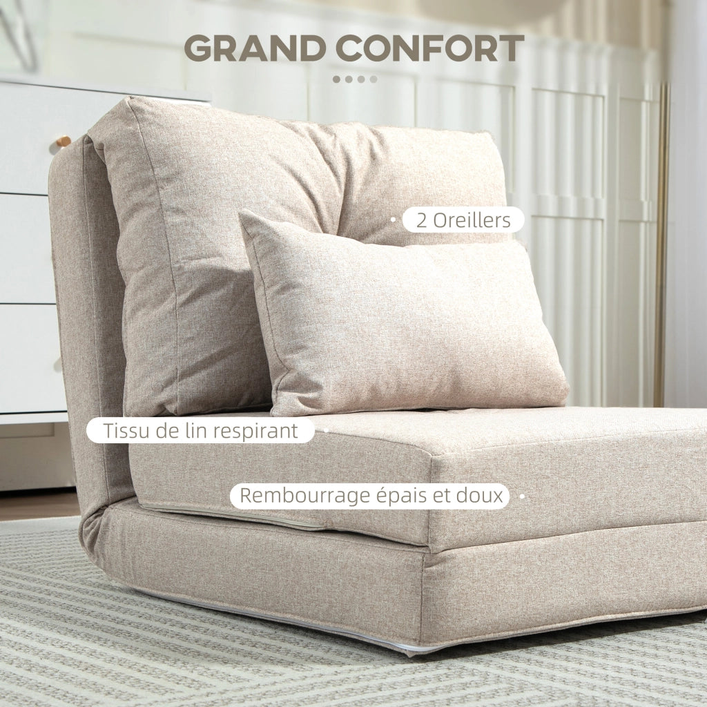 Poltrona letto imbottita con cuscino e schienale regolabile ¨C Minimal ¨C Beige