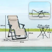 Set 2 Sedie Sdraio a Gravità Zero Pieghevoli con Schienale Regolabile e Tavolino, Beige