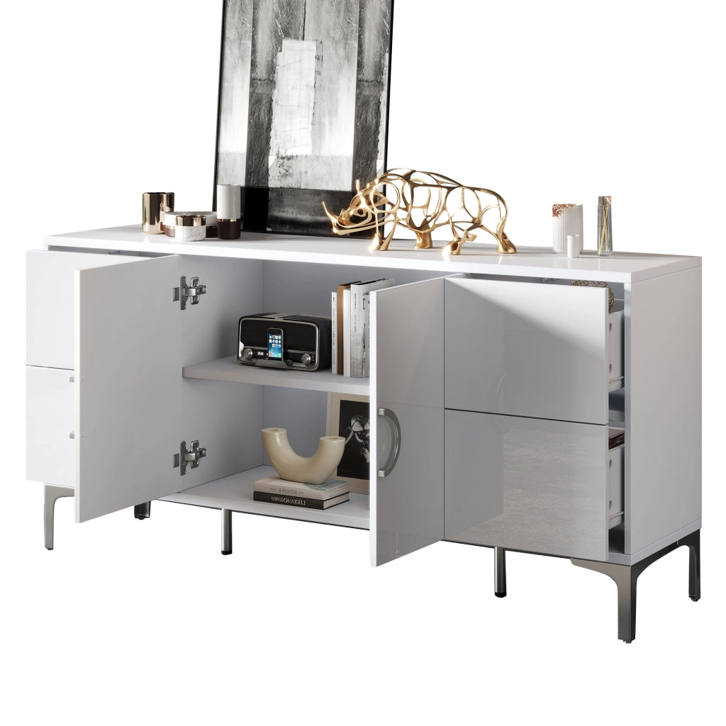 Credenza con 4 cassetti e 2 ante - per soggiorno - in MDF - 150x38x59.5 cm - bianco