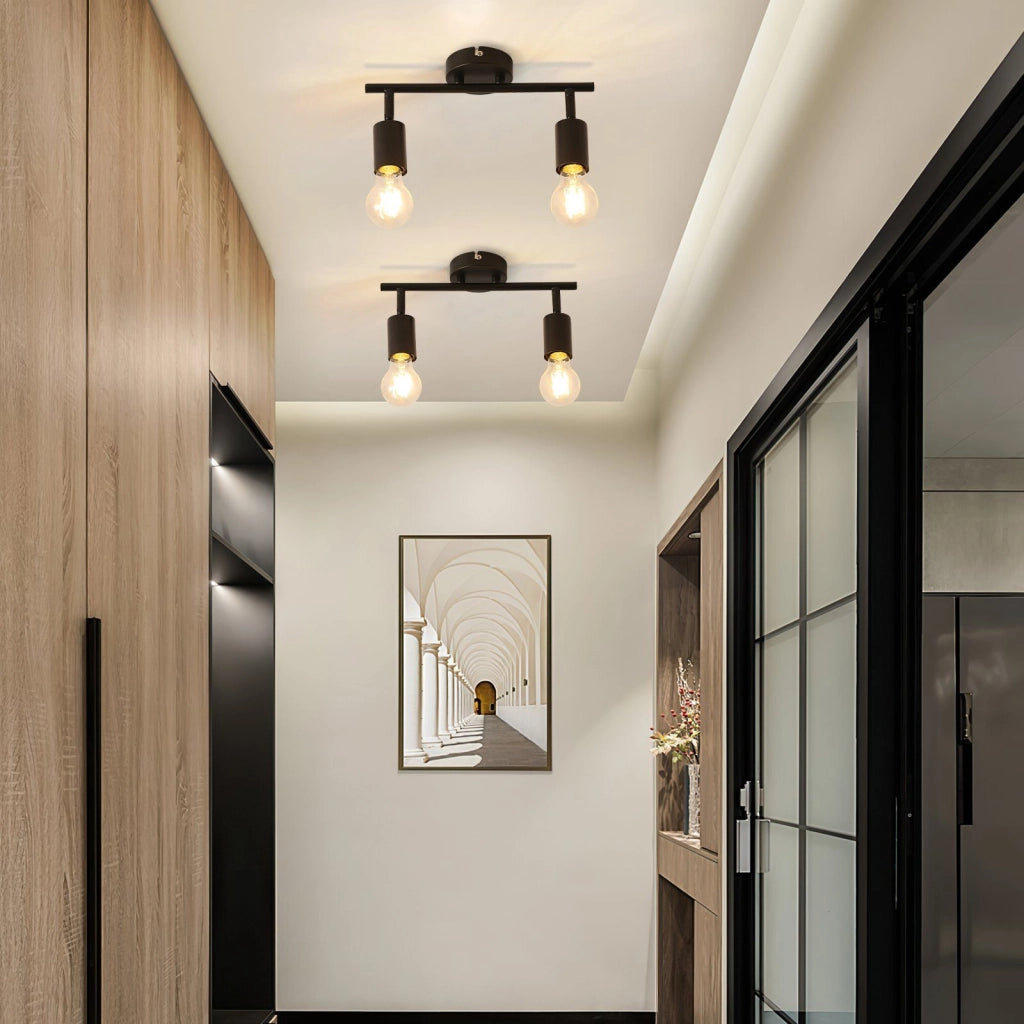 ZMH Faretto da soffitto LED neri 2 luci E27 girevoli 350° vintage stile industriale senza lampadina