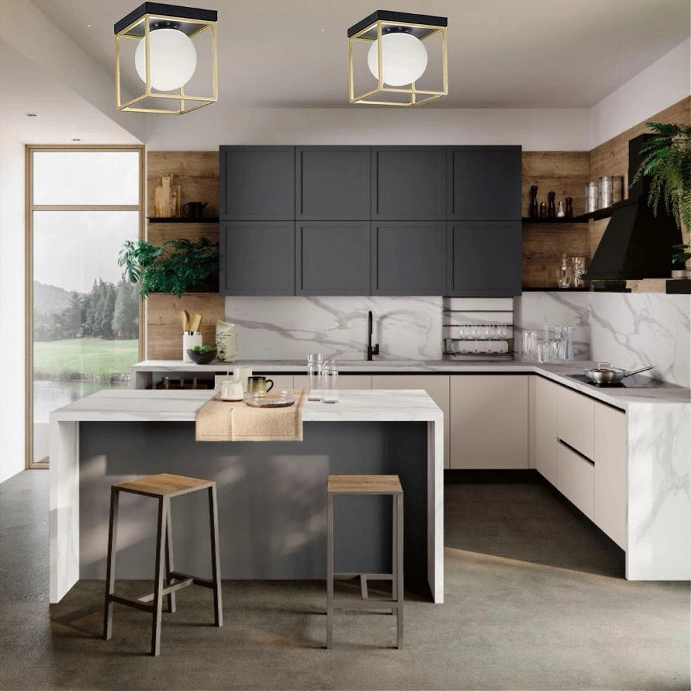 Trade Shop - Plafoniera Da Soffitto Lampada In Metallo Nero Bronzo Con Sfera In Vetro G9 C76-1 -