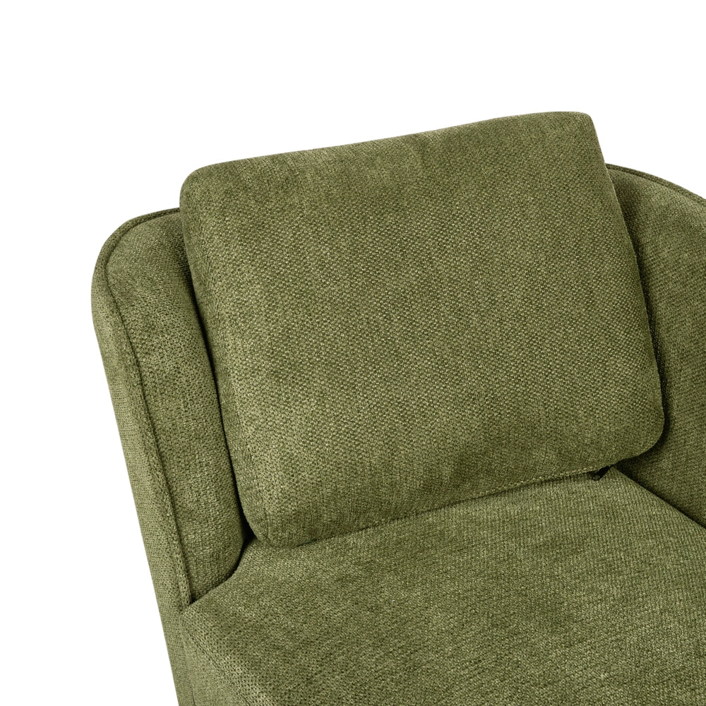 Chaise longue con cuscino verde scuro in tessuto bouclé lato sinistro stile retrò