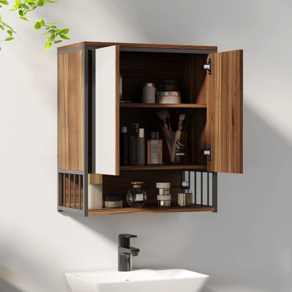 Armadietto Bagno con Specchio e Ante ¨C zephmum ¨C Marrone 60x30x