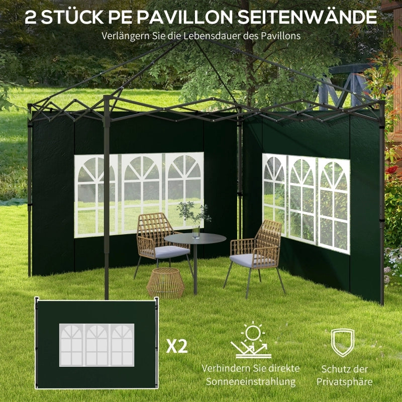 Set di 2 pannelli laterali per gazebo 3x3 e 3x6, impermeabili, con finestre, verde scuro.