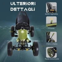 Go Kart a Pedali per Bambini da 3-6 Anni con Sedile Regolabile e Freno a Mano, Verde