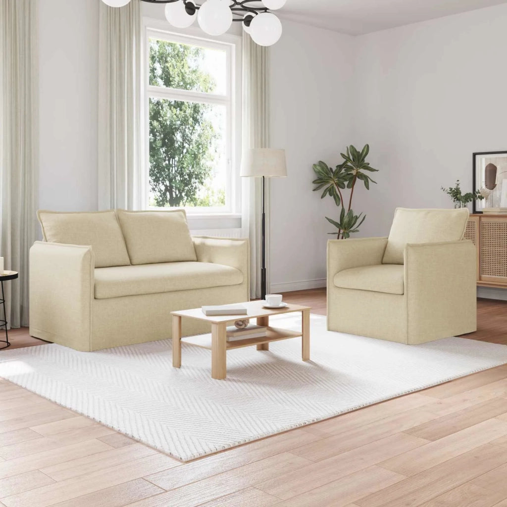 Divano 2 pcs Crema 196 x 82 x 85 cm Tessuto