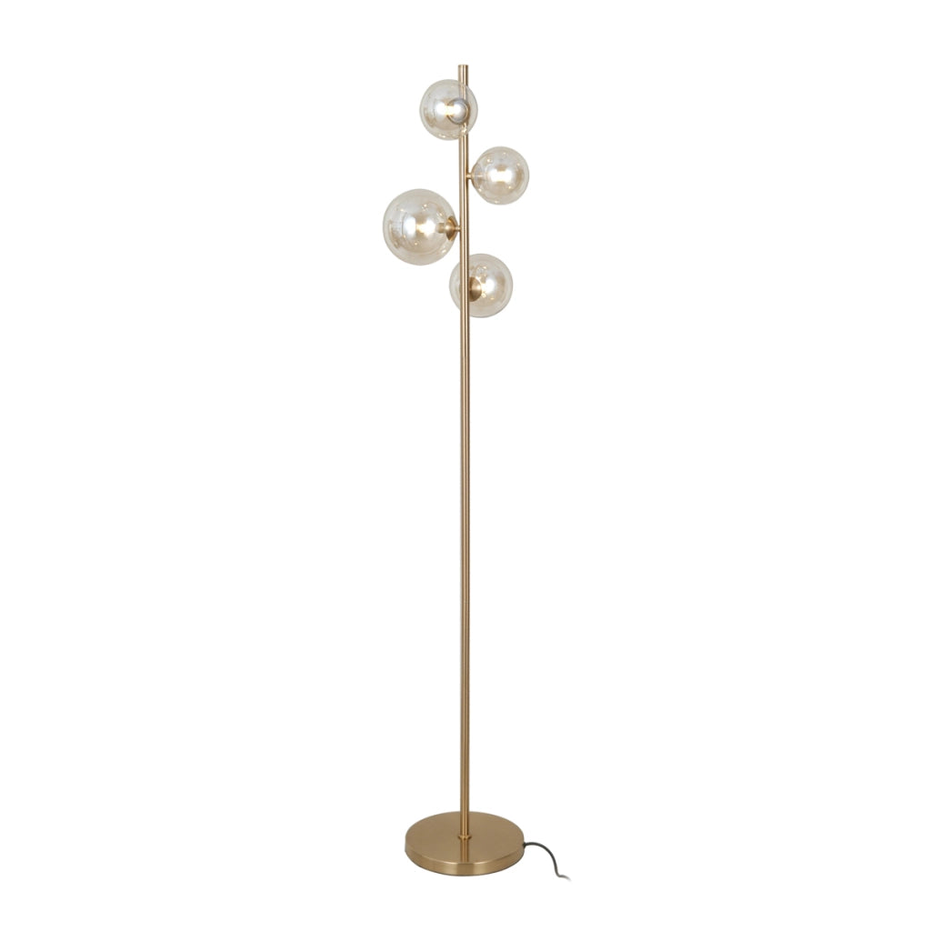 Lampada da terra Canello oro, sfere ambra 4xG9 Italux