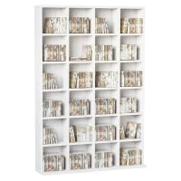 Mobile Libreria porta CD da 24 Ripiani ad Altezza Regolabile, in Truciolato, 130.5x89x20 cm, Bianco