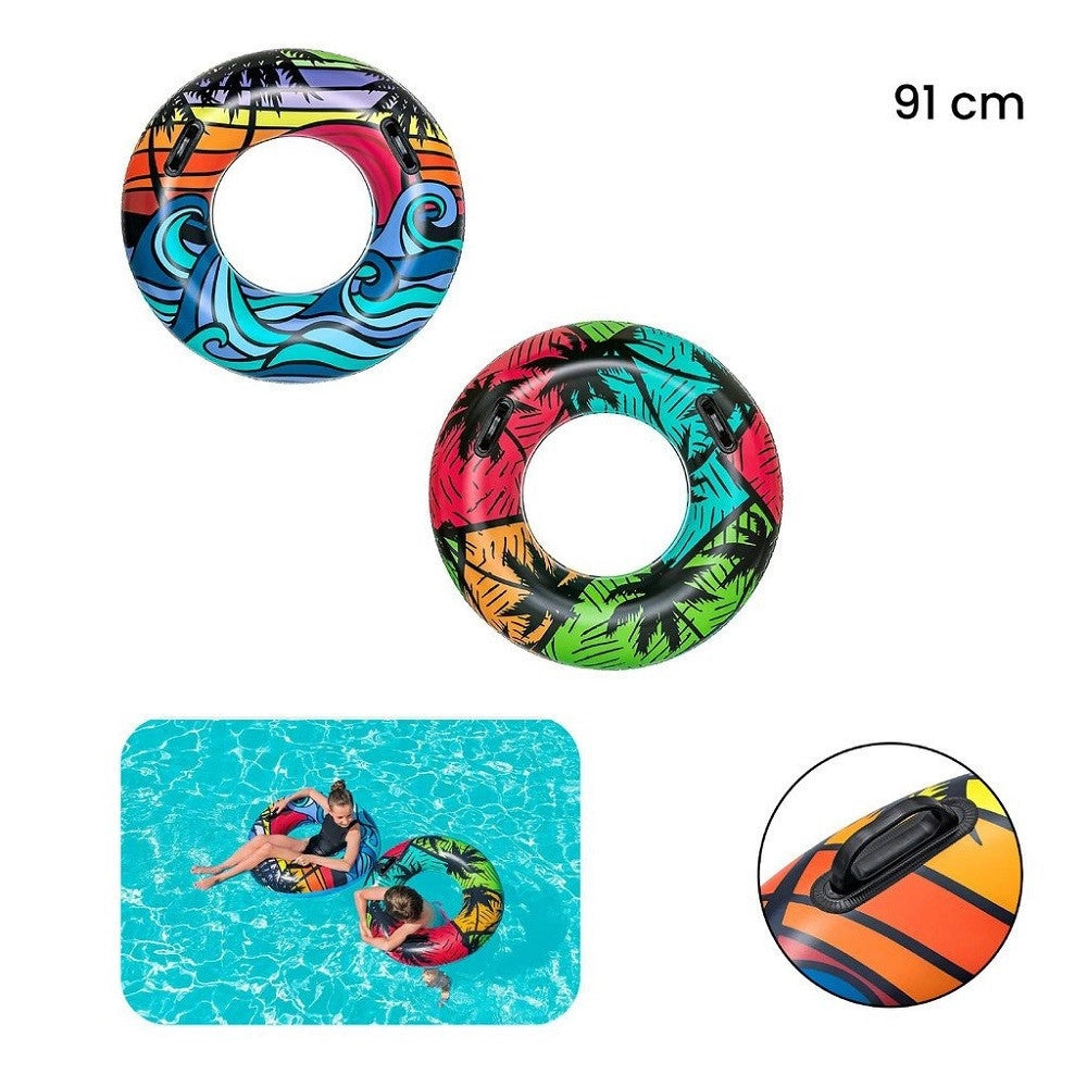 Trade Shop - Salvagente Gonfiabile Con Maniglie Palme Tropicali 91cm 2 Colori Assortiti 36350 -