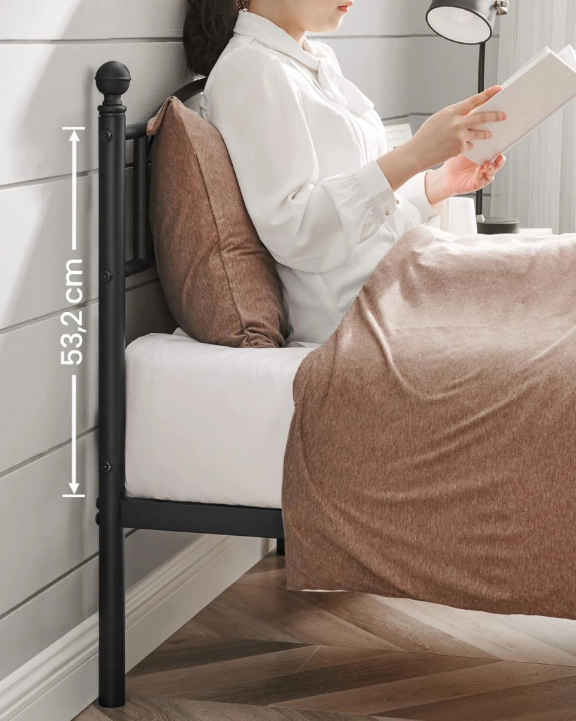 VASAGLE Struttura Letto Singolo in Metallo, Letto a Doghe per Materassi di 90 x 190 cm, per Stanza di Ospiti, Montaggio Facile, Nero RMB071B01