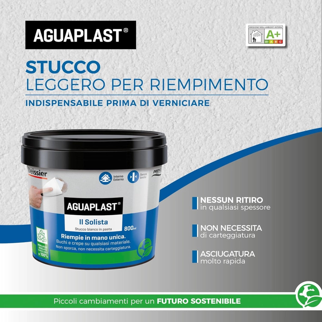 Aguaplast il solista stucco leggero in pasta per riempire buchi e crepe *** formato 800 ml, confezione 1