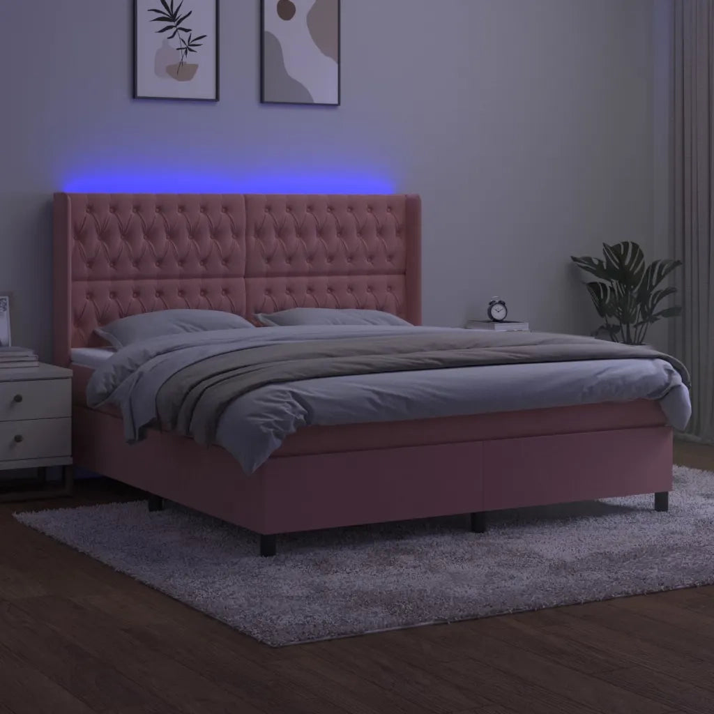 Letto a Molle con Materasso e LED Rosa 160x200 cm in Velluto cod mxl 99469