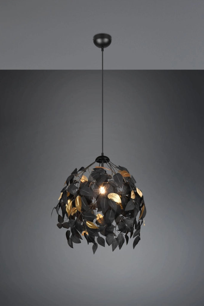 LEAVY SOSPENSIONE FOGLIE LAVABILI NERO E ORO D. 38CM 1 LUCE ATTACCO E27