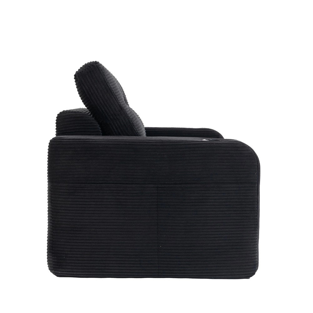 Divano 2 Posti in Tessuto a Coste con Cuscini Trapuntati e Tasche Laterali ¨C MINIMAL ¨C Grigio
