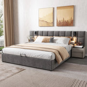 Letto imbottito matrimoniale 160x200 cm grigio con contenitore, lampada da lettura e porta USB