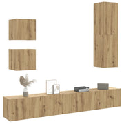 Set Mobile TV 5 pz Montato a Parete Rovere in Legno Multistrato