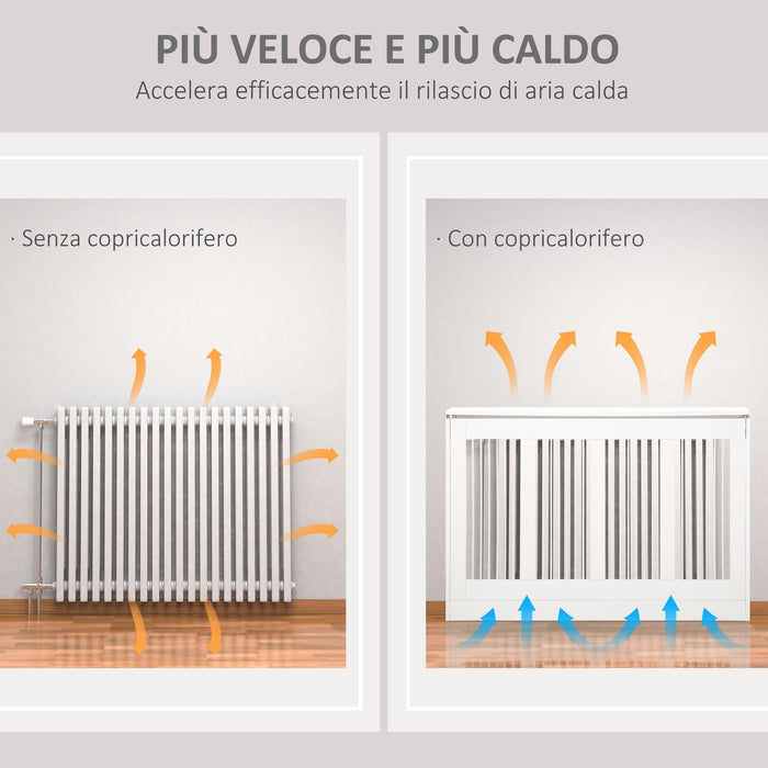 Copritermosifone a Doghe 120x18x84 cm in MDF e Acciaio Bianco