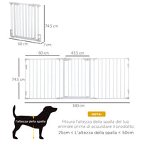 Cancelletto per Cani con Chiusura Automatica 180x3x74,5 cm in Metallo e Plastica Bianco