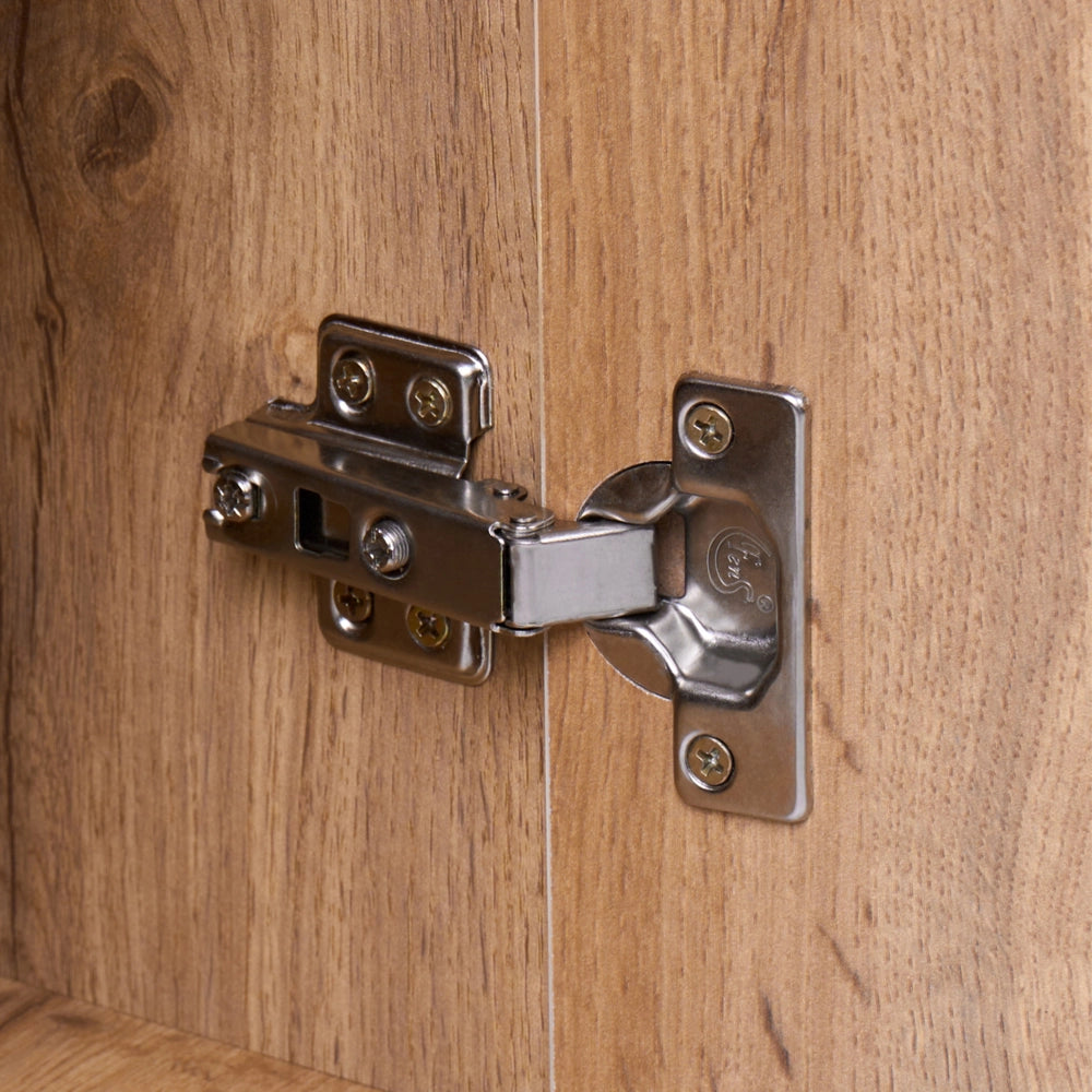 Vetrina moderna alta e stretta a 2 ante con 4 ripiani, in MDF con finitura melaminica, per soggiorno e sala da pranzo, colore marrone