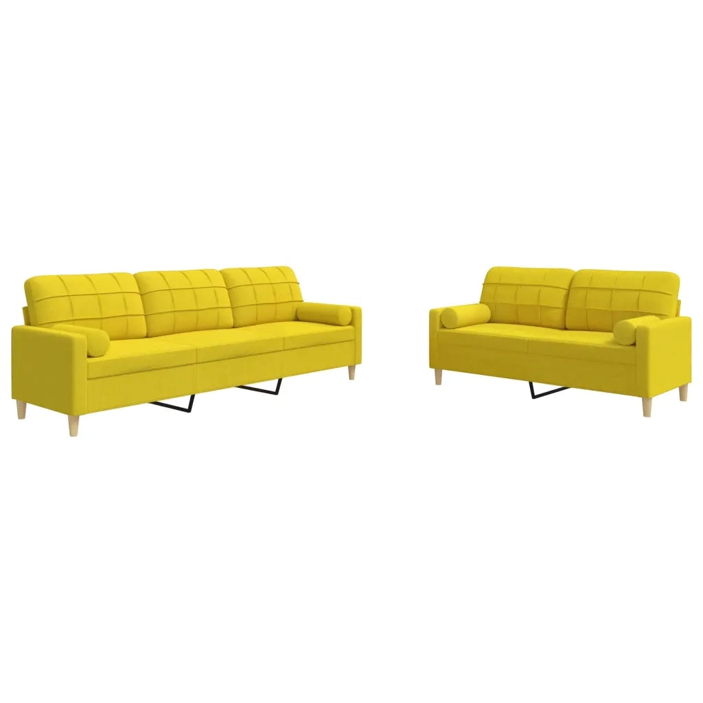 Set di Divani 2 pz con Cuscini Giallo Chiaro in Tessuto