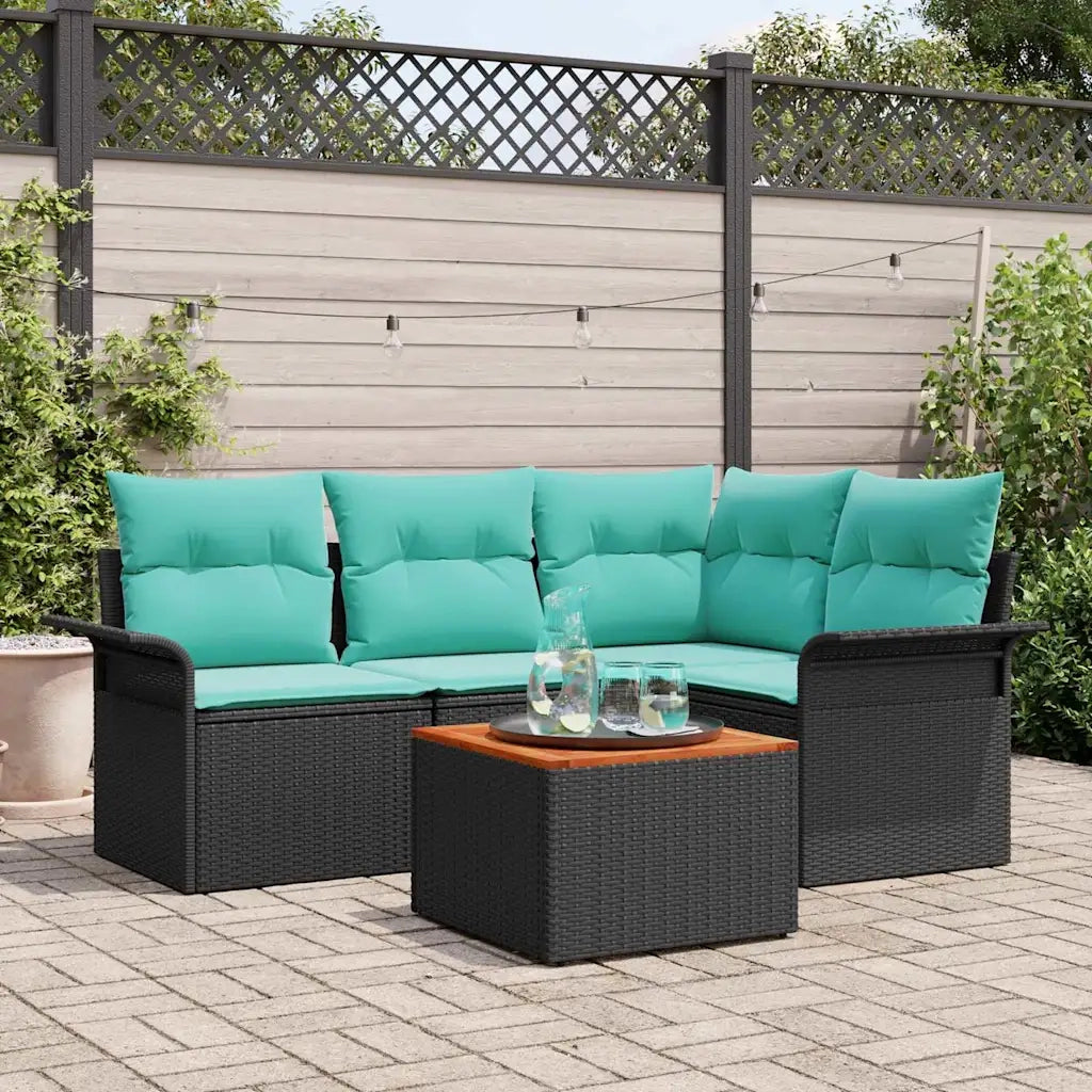 Set Divano da Giardino 5 pcs Nero e Turchese polyrattan
