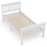 Letto Singolo in legno Massiccio, Design Minimalista con Spazio di Stoccaggio, senza Materasso, 208x96x82 cm, Bianco