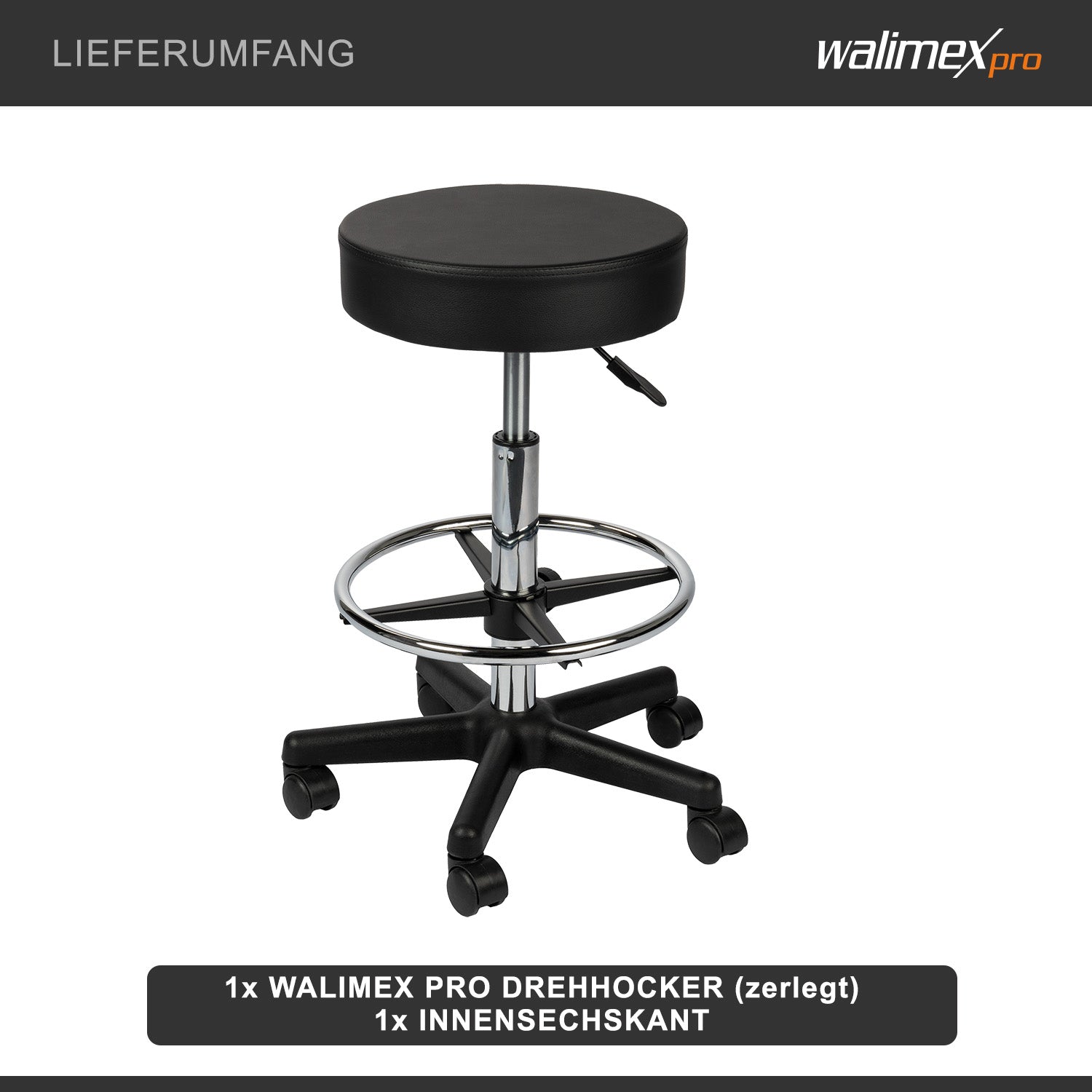 Sgabello con ruote regolabile in altezza 65-87 cm, max 120 kg girevole a 360°, per ufficio studio fotografico