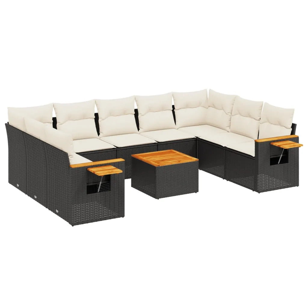 Set Divani da Giardino 10pz con Cuscini in Polyrattan Nero 3227120